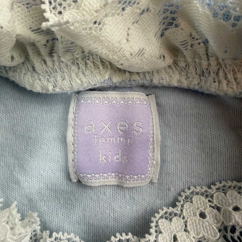 Axes‎ Femme Kids Top Girls 140 Blue Lace Trim Perfume Bottle Graphic Bow - Picture 2 of 7